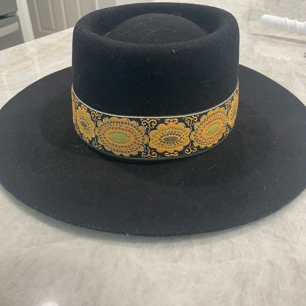 Lack Of Color Black Wide-Brim Fedora with Subtle Branded Trim